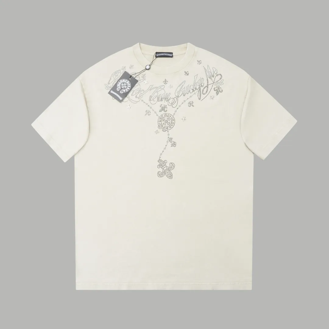 🅿️220 ✨CH✨🆕25SS spring and summer new style Crow ✝ embroidered short-sleeved frame Light luxury essential item for daily commuting for men and women Correct version Welcome to compare Detailed features · 280g 100% pure cotton double yarn jersey fabric · Custom dyed in the same vat, special thickened 32 count double-ply 1X1 thread · Imported Australian pearlescent diamonds ✝ pattern ➕ high-temperature stamping of hardware letters. Dyeing of ready-made garments, then faded and fried snowflake process, then washed to make it look old. General washing to improve the effect · Double-needle stitching and cross-stitch process · Original main mark washed tag brand moisture-proof paper packaging Color: black/grey/apricot Size: S/M/L/XL